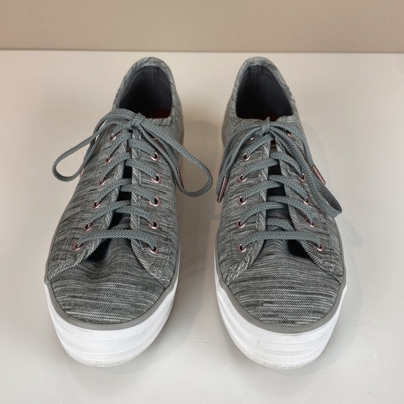 Keds Triple Kick Heathered Stripe Knit Light Grey Platform Sneakers Size 10 - Picture 5 of 16